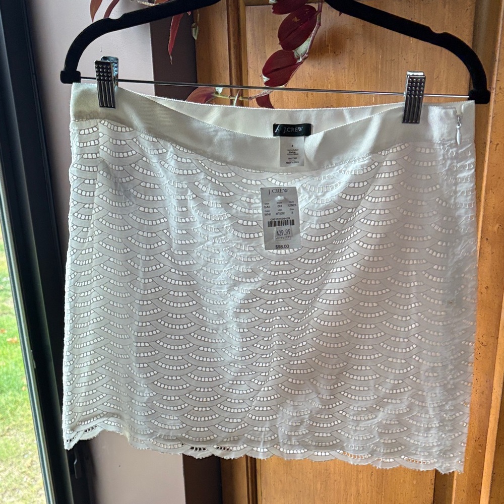J.Crew eyelet white mini skirt with scalloped edge.  Really cute.  NWT